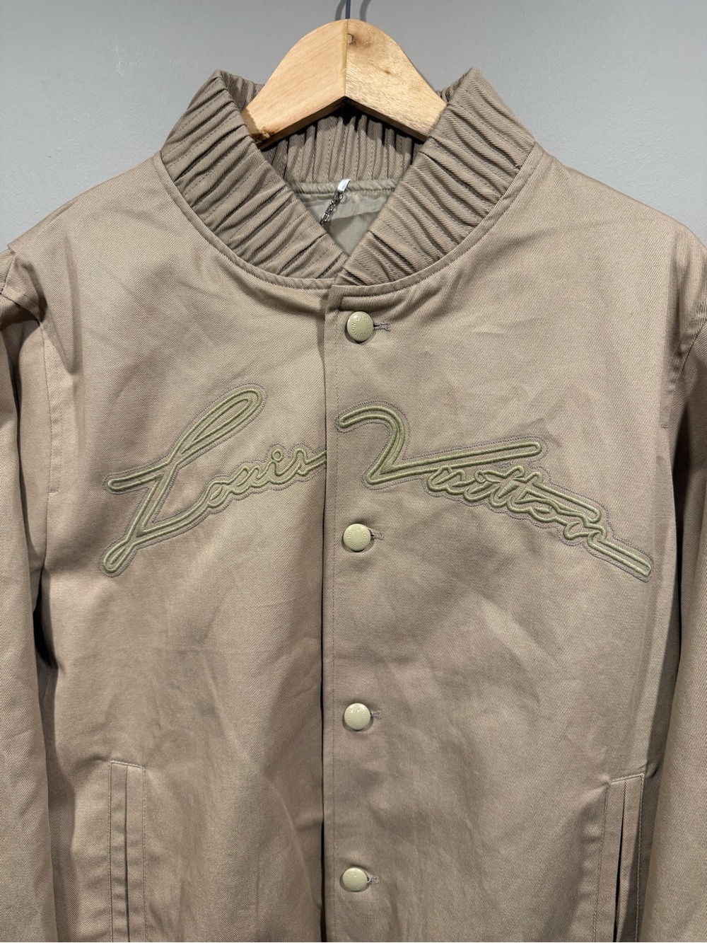 Louis Vuitton Taupe Bomber Jacket with Script Logo FW24